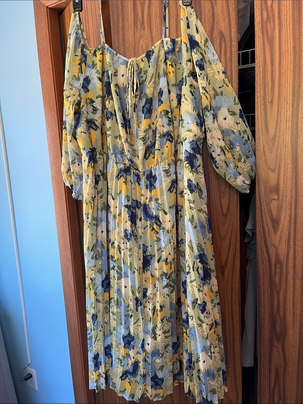 Floral Yellow & Blue Midi Dress